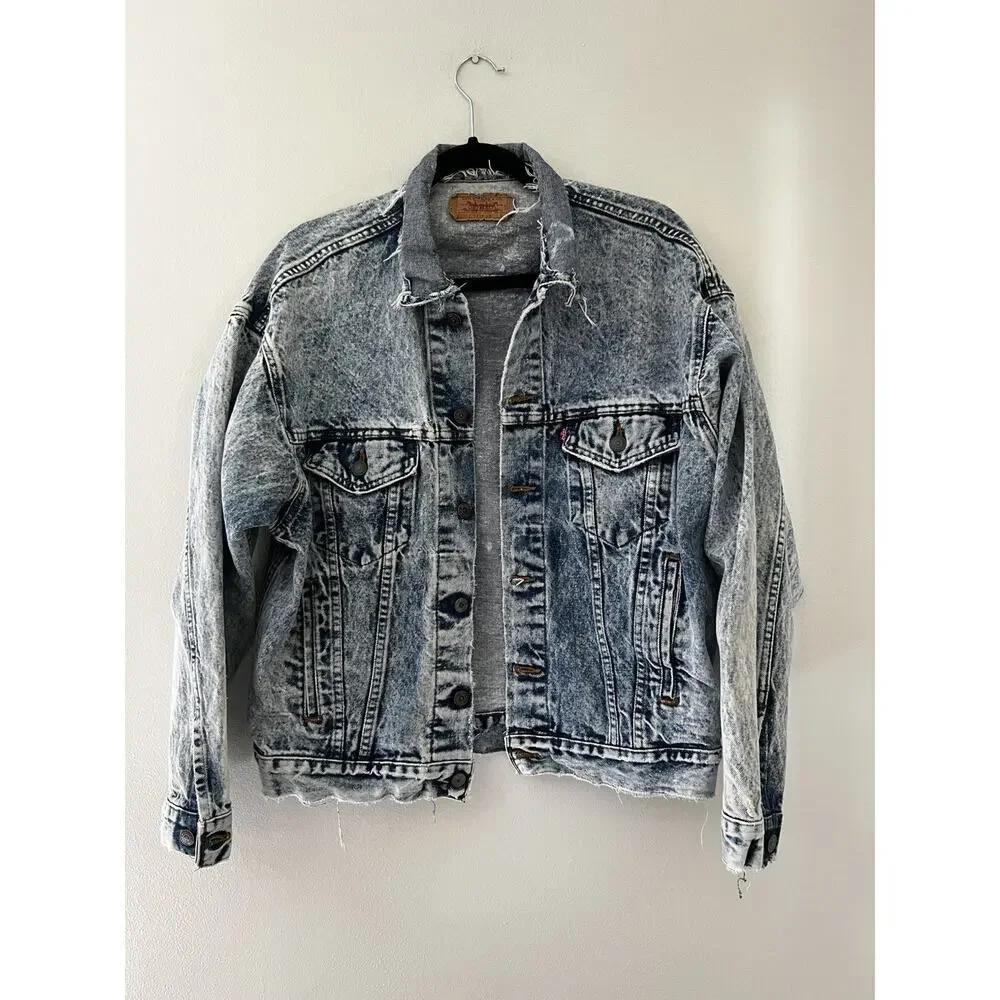 Vintage Levis Jacket Mens large Acid Wash Denim Trucker Made USA 70507 0219 80s - Picture 10 of 12